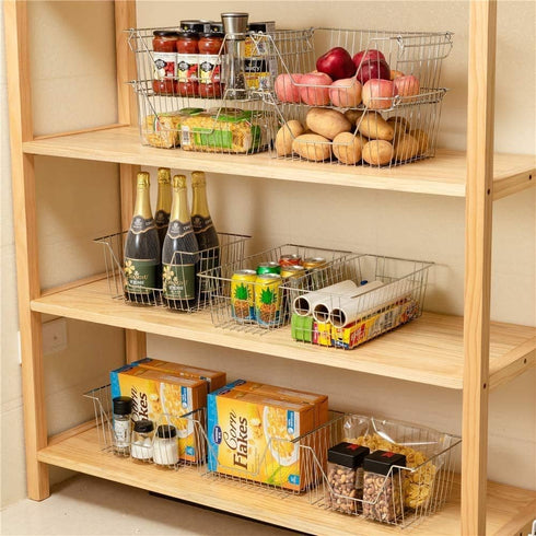 Stackable Wire Metal Baskets, Sturdy Cabinet Organizer for Home, Bathroom, Kitchen, Chrome, 3 Packs