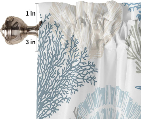 Blue Farmhouse Short Window Curtain Valances, Summer Beach Coral Starfish Valances, Nautical Coastal Rod Pocket