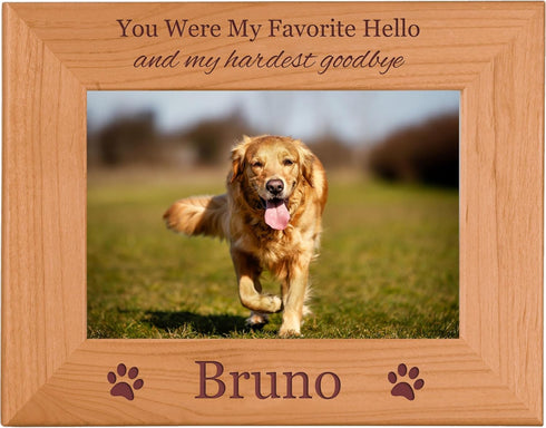 Custom Dog Engraved Genuine Wood Hanging/Tabletop Memorial Photo Frame, Add Your Dog's Name, 4x6-inch