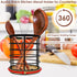 Black Kitchen Utensil Holder for Countertop, 360° Rotating Cooking Utensils Holder Caddy for Kitchen Counter-top, 5.2" x 6" Large Cylinder Spatula Holder Crock for Farmhouse Décor