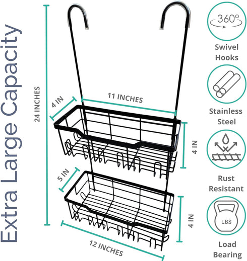 Black Shower Caddy Hanging, Rust-Proof 304 Stainless Steel with Rotatable Hooks for Bathroom Essentials