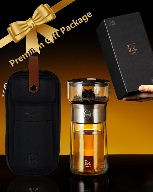 ZENS Modern Glass Tea Infuser Teapot, Smart One Touch Tea Maker for Loose Tea Diffusers with Insulated Mug and Portable