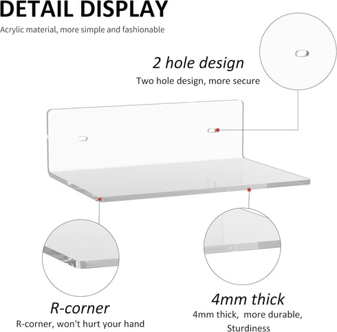 9 Inches 2 Pack, Plants(9 inch, Sezanrpt Acrylic Wall Shelves Floating Shelf for Wall Mounting, Acrylic Display Ledges