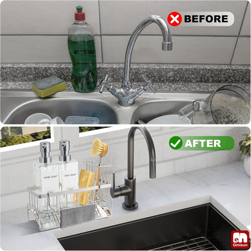 12 oz/350ml Set GMISUN Kitchen Soap Dispenser, Fl Clear Dish Soap Dispenser with Silver Sponge Holder, Customized Glass
