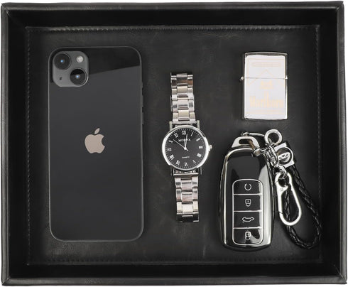 Decor Trends Leather Valet Organizer for Men Black Catchall for Wallet, Keys, EDC, Jewelry,