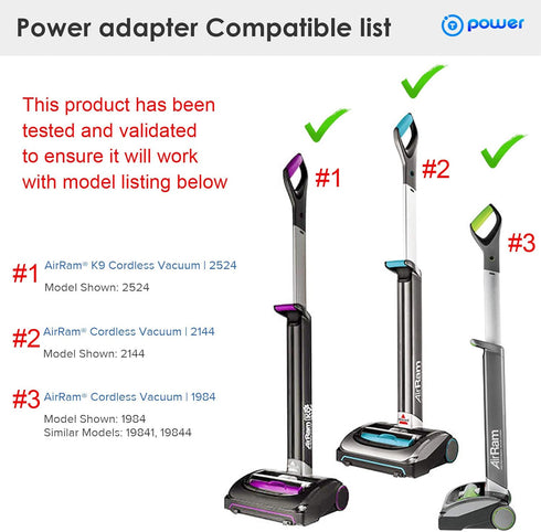 T POWER AC Adapter Charger for for Bissell AirRam Cordless Hard Floor Stick Hand Vacuum Cleaner 2524 2144 1984 19841 19844 2144 1985 1985T PN: 1610982 161-0982 K12S270050U Charging Cord