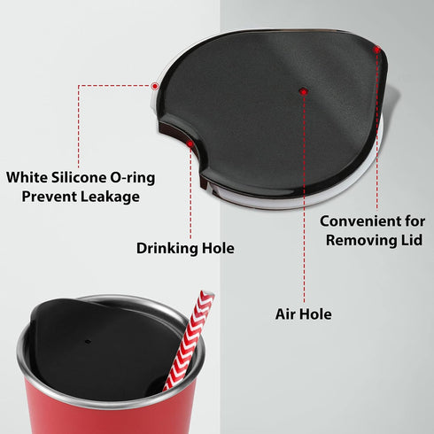 Swiss+Tech 16oz Stainless Steel Cups, 2 Pack Double Wall Pint Glasses, Insulated Tumbler with Lid (Red&White)