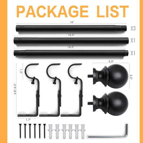 Curtain Rods for Windows 48 to 84, 1 Inch Black Heavy Duty Drapery Rod Set with Adjustable Ball Finials