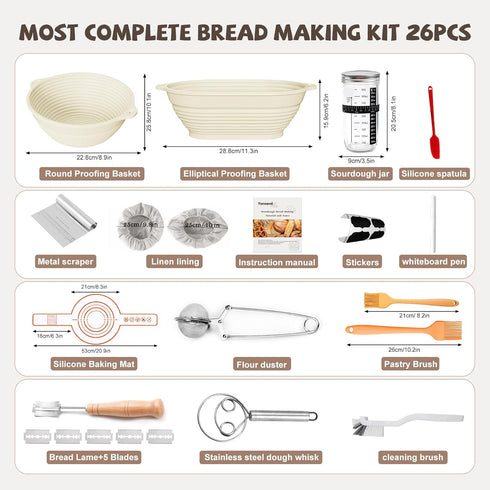 26PCS (34OZ), Set 2 Sourdough Starter Kit, Sourdough Bread Baking Supplies, Including a Sourdough Starter Jar Silicone