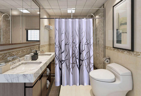 Waterproof Grey Tree Shower Curtain Fabric with Hooks, 72x72 INCH