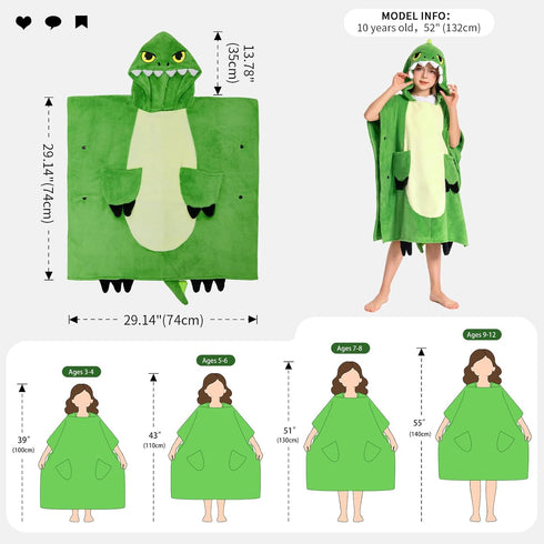 3-12 OLAOLA Dinosaur Hooded Kids Beach Towels for Years Boys Girls, Soft Absorbent Kids Hooded Bath Towel Wrap, Toddler
