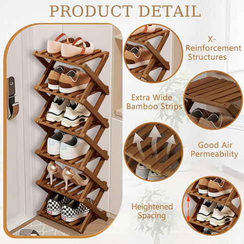 Closet Colors,4 Comeon Bamboo Shoe Rack, Foldable Vertical Shoe Rack for Front Door Entrance Narrow Shoe Organizer