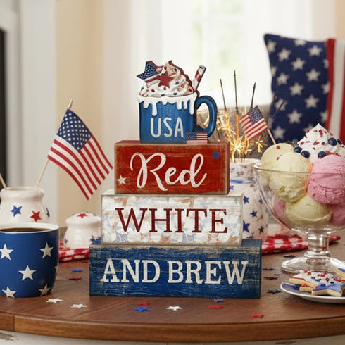 4 4th 250th CroBlissful Pcs of July Decorations Patriotic Memorial Day Tabletop Decoration Red White Blue Table