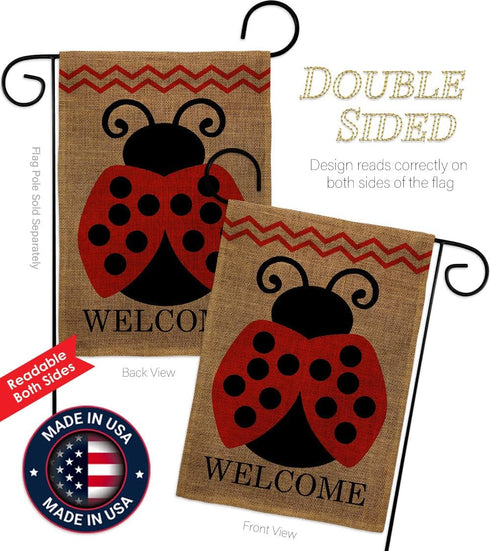 Welcome Ladybug Burlap Garden Flag - Double-Sided 12.5 x 18 Yard Decorations for Springtime Insect Wildlife