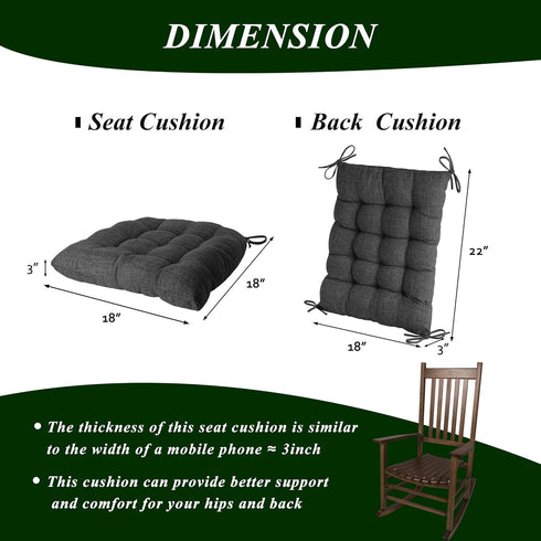 2 Set Extra Large Rocking Chair Cushion with Thick Padding High Back and Seat Cushion Piece