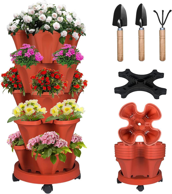 Vertical Strawberry Planter 5 Tier Stackable Tower Herb Planters Stacking Outdoor Garden