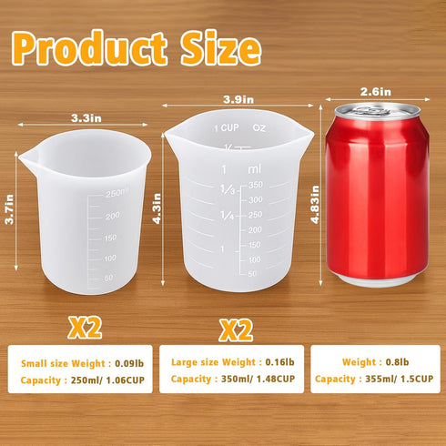 4PCS 250 350ml Palksky Silicone Cups for Melting Chocolate, Silicone Measuring Cups with & Capacity, Reusable Baking