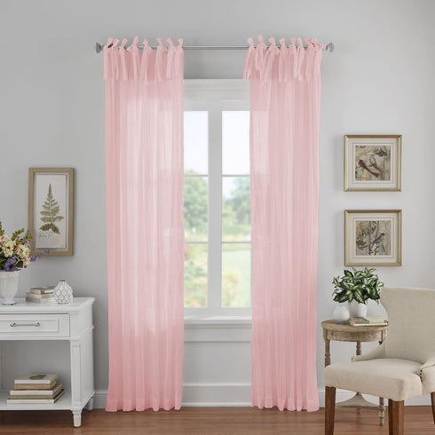 Elrene Home Fashions Jolie Crushed Semi-Sheer Window Curtain, 52" x 84" (1 Panel), Adjustable Tie-Top, Blush