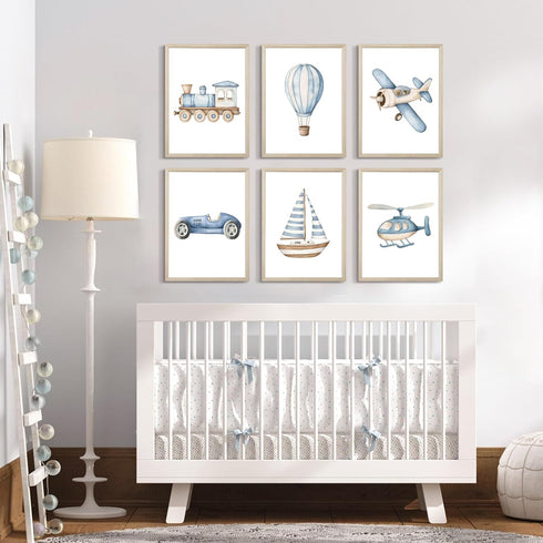 Lhoiplme 8x10x6 Inch Baby Boy Nursery Wall Art Transportation Blue Car Canvas Prints Vintage Toddler Vehicle Pictures