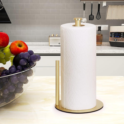 Gold Paper Towel Holder Countertop, OBODING, Gold Kitchen Paper Towel Holder Stand for Kitchen and Bathroom Organization, Stainless Steel Paper Towel Holders for Standard and Large Rolls (Golden) by OBODING