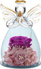 ANLUNOB Preserved Rose Gifts for Women, Mom, Grandma, Wife, Glass Angel Figurines with Pretty Purple Flowers for