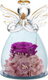 ANLUNOB Preserved Rose Gifts for Women, Mom, Grandma, Wife, Glass Angel Figurines with Pretty Purple Flowers for