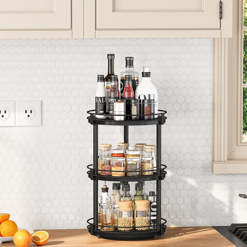 3 Countertop, Countertop 10.2" 10.2" 18.5", Snughome Lazy Susan Organizer, Tier Rotating Spice Rack for Turntable Lazy