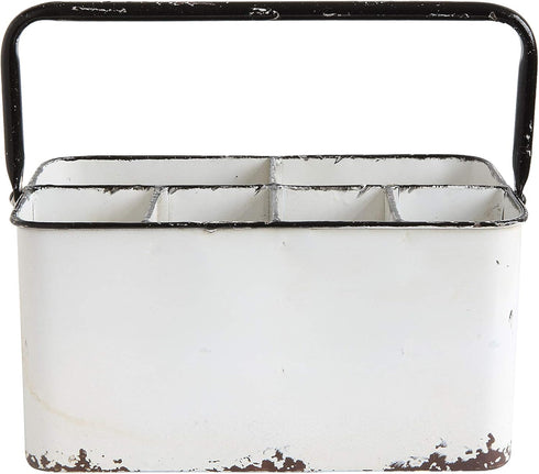 Creative Co-Op Distressed White Metal Caddy with 6 Compartments