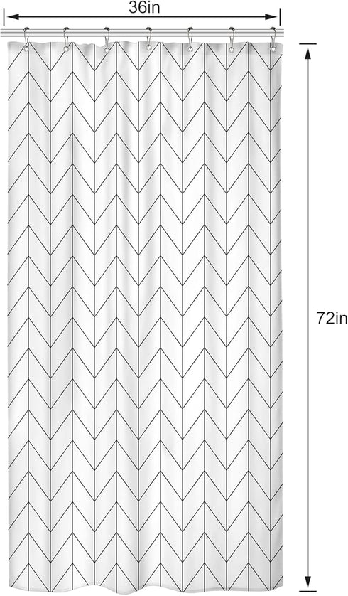 Riyidecor Small Stall White Black Half Single RV Camper Shower Curtain 39x72 Inch, Chevron Herringbone Geometric Decor