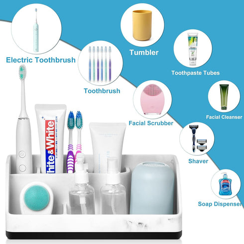 VITVITI Toothbrush Holder for Bathroom - 5 Compartment Organizer for Toothpaste/Vanity Counter, White Resin Marble Color