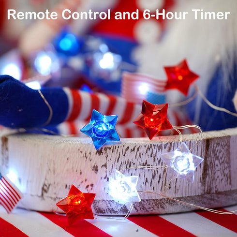 4th 13 40 BOHON of July Decorations Battery Operated String Lights with Remote Timer ft LEDs Red White and Blue Lights