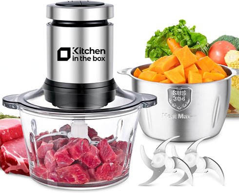 Kitchen in the Box Food Processors, Small Meat Grinder & Electric Vegetable Chopper with 2 Bowls (8 Cup + 8 Cup)