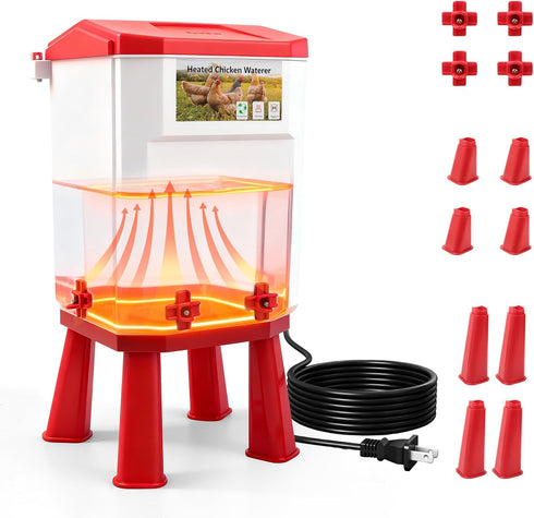 3 Gallon Heated Chicken Waterer for Winter Automatic Chicken Water Heater,Adsjustable Height
