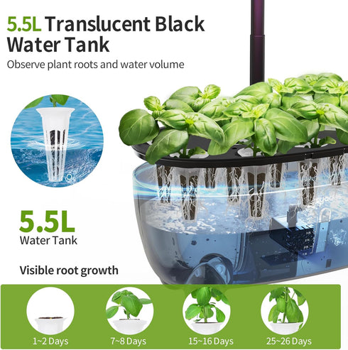 12 Pods Hydroponics Growing System Indoor Herb Garden with LED Growth Lamp Smart Water Pump Plant Germination Kit (No