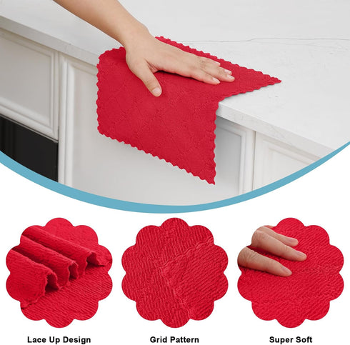 12 Pack (10 10 Inches, Homaxy Kitchen Dish Cloths x Red), Super Soft and Absorbent Coral Velvet Dish Towels, Nonstick