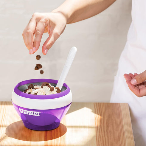 Frozen 6 Zoku Ice Cream Maker, Compact Make and Serve Bowl with Stainless Steel Freezer Core Creates Soft Serve