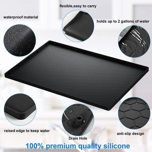 Under Sink Mat - 31" x 22" Waterproof Kitchen Cabinet Liner with Drain Hole - Flexible Silicone Mat for Kitchen
