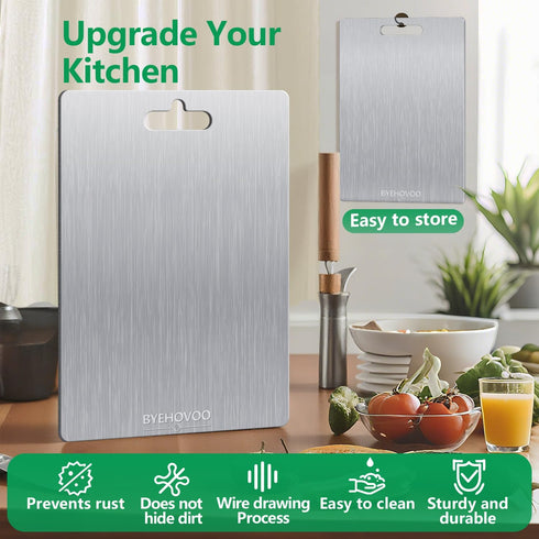 Kitchen,100% (12"L 9"W) Titanium Cutting Board for Pure Titanium Cutting Board Non-Toxic Hygiene Dishwasher-Safe Food