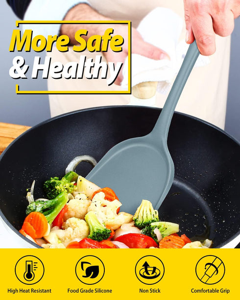 Pack of 2 Non-Stick Silicone Wok Spatula - Heat Resistant, Easy to Clean, Dishwasher Safe Kitchen Utensil