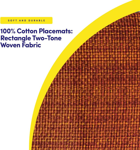 Sweet Home Collection 100% Cotton Placemats, Set of 6, Two Tone Woven Fabric, 13" x 19", Soft Durable Table Mat, Rust