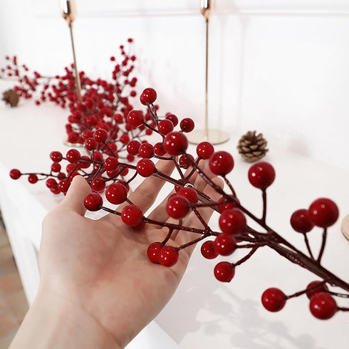 Wuhetyo Berry)-2PCS Christmas Red Pip Berry Garland, Artificial Burgundy Red Berry Vines Garland Decor for Winter