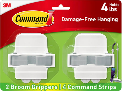Command Broom Grippers, 2 Hangers and 4 Strips, Damage-Free Mop and Broom