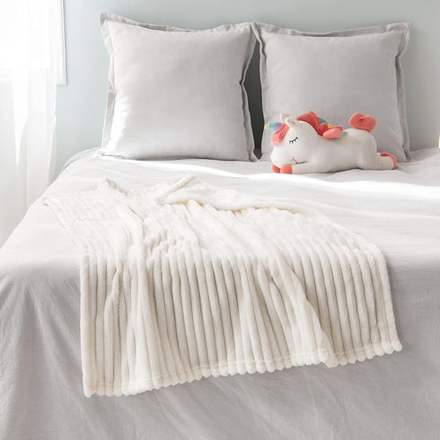 MIULEE Super Soft Baby Throw Blanket, Lightweight Fleece Warm Plush Cozy Bed Blanket 30"x40", Stripe Pattern, Cream