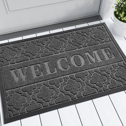 Yimobra Welcome Door Mat, Heavy Duty Sturdy Front Door Mat for Home Entrance, Non Slip, Easy Clean, Dark Gray, 29.5 x