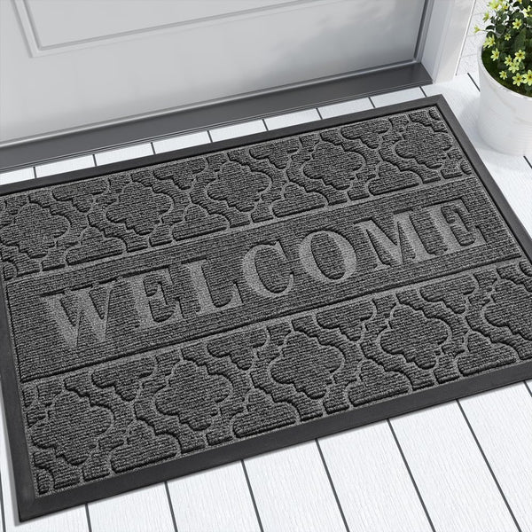 Yimobra Welcome Door Mat, Heavy Duty Sturdy Front Door Mat for Home Entrance, Non Slip, Easy Clean, Dark Gray, 29.5 x