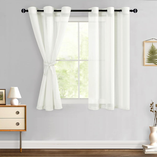 Hiasan Sheer Curtains for Bedroom | Grommet Light Filtering Voile Window Curtains for Living Room, Kids' Room, Ivory
