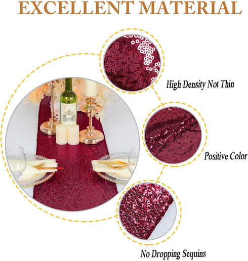 12x72-Inch Pack 5 (30x180cm) -0226S ShinyBeauty Sequin Table Runner Burgundy of Party Supplies Wine Wedding Table