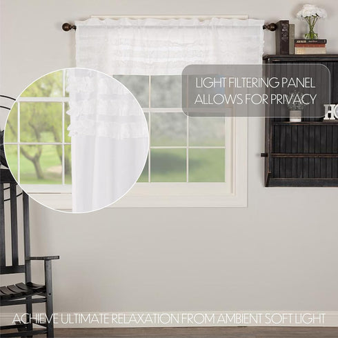 VHC Brands Farmhouse 16"x60" Valance, White Rod Pocket Kitchen Window Curtains