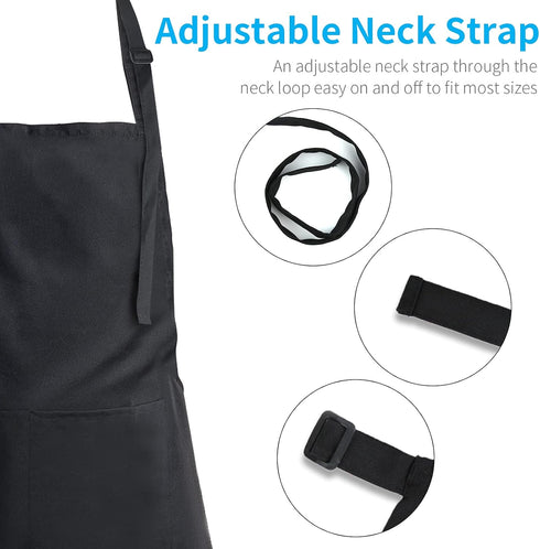 Adjustable Bib Apron - Waterproof with 2 Pockets, Neck Strap, and Extra Long Tie for Cooking Kitchen