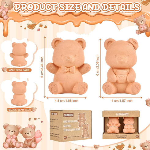 SUMMORO 2 Pcs Brown Sugar Keeper Terracotta Brown Sugar Bear Saver and Softener Disc in Food Storage Container for Food